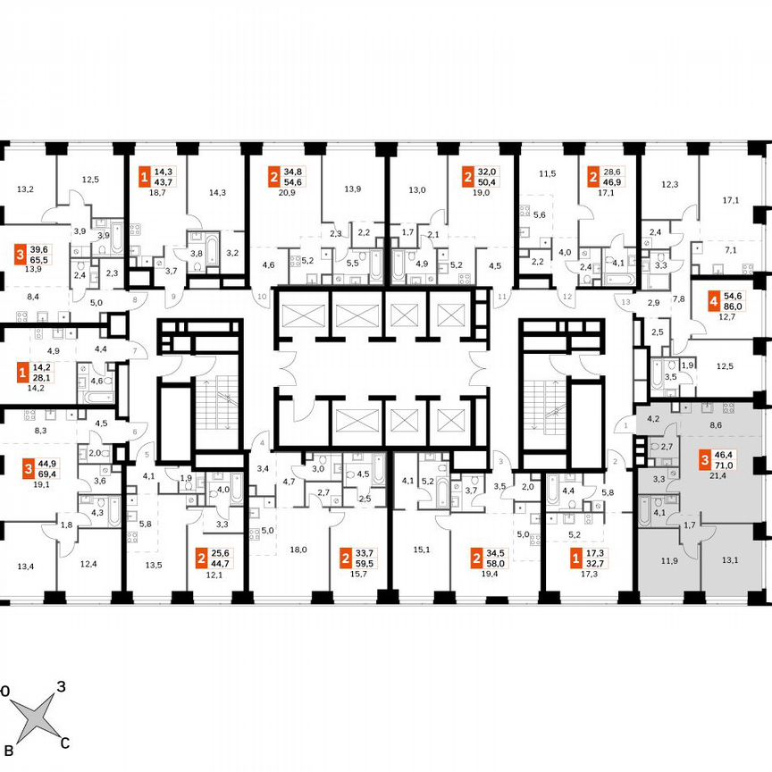 2-к. квартира, 71 м², 6/60 эт.