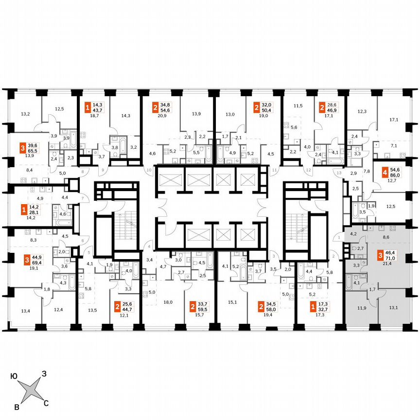 2-к. квартира, 71 м², 6/60 эт.