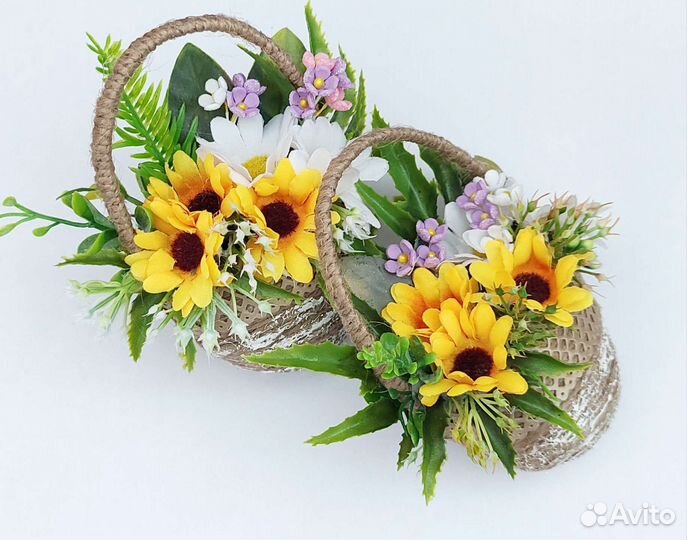 Корзина магнит с цветами.Ромашки,розочки.Подарок