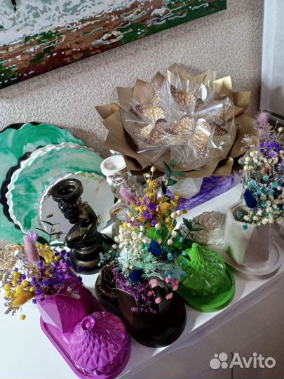 Декоративные наборы с букетом из сухоцветов