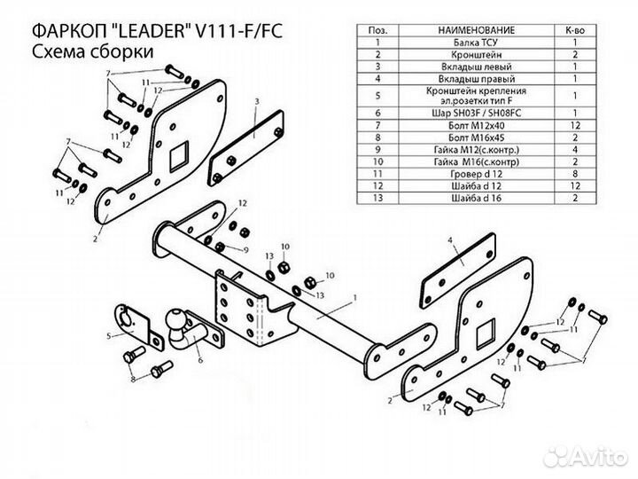 Фаркоп установка тсу Volkswagen Transporter T5, 4