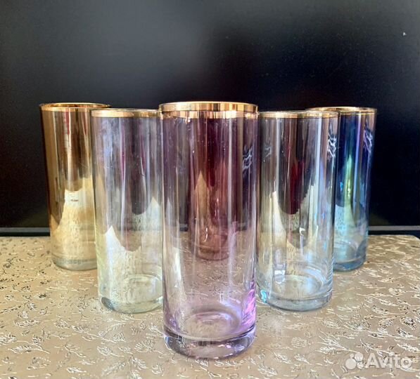 Бокалы + рюмки. Цветное стекло. Винтаж. Чехия