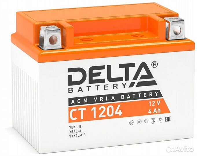 Аккумулятор для мотоцикла delta 4 Ah CT1204
