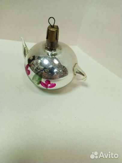 Стеклянная ёлочная игрушка СССР чайник