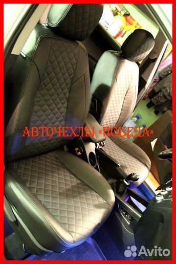 Чехлы Kia Ceed 1 из экокожи чёрные Ромб