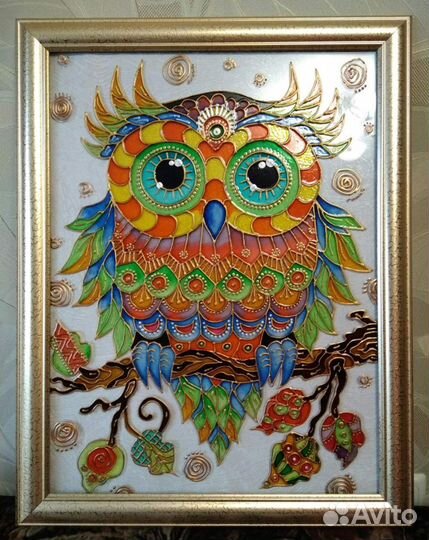 Картина витражная. Сова. 30*40 см. В раме