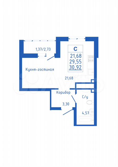 Квартира-студия, 30,9 м², 16/25 эт.