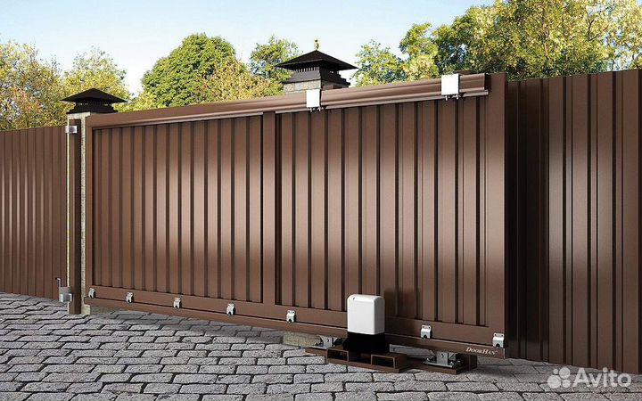 Уличные откатные ворота из профнастила