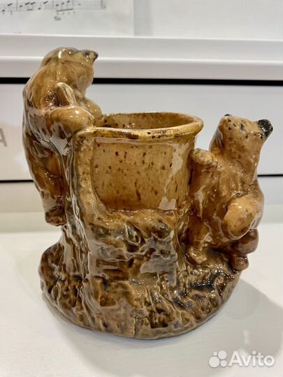 Медведи. Статуэтка. Карандашница. Гжель. СССР