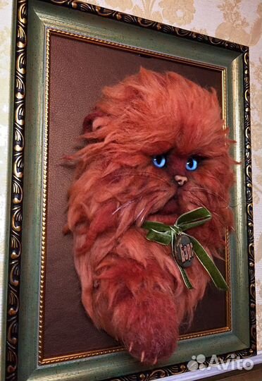 Кот из шерсти панно обьемное3Д