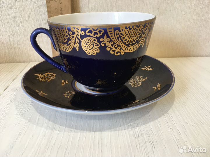 Чайная пара лфз кобальт позолота СССР