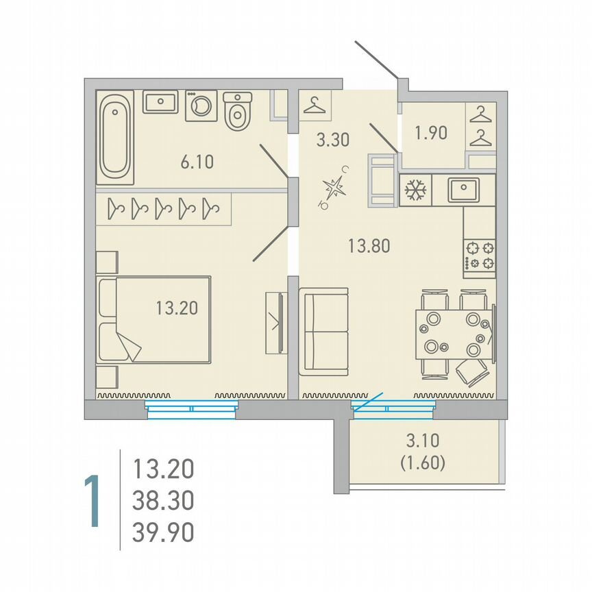 1-к. квартира, 39,9 м², 11/17 эт.