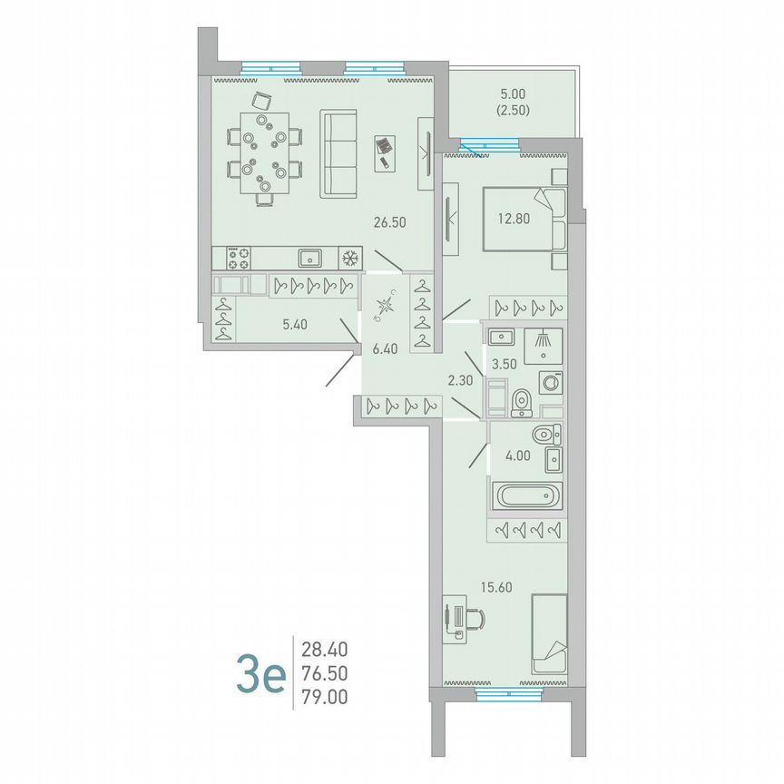 2-к. квартира, 79 м², 12/17 эт.