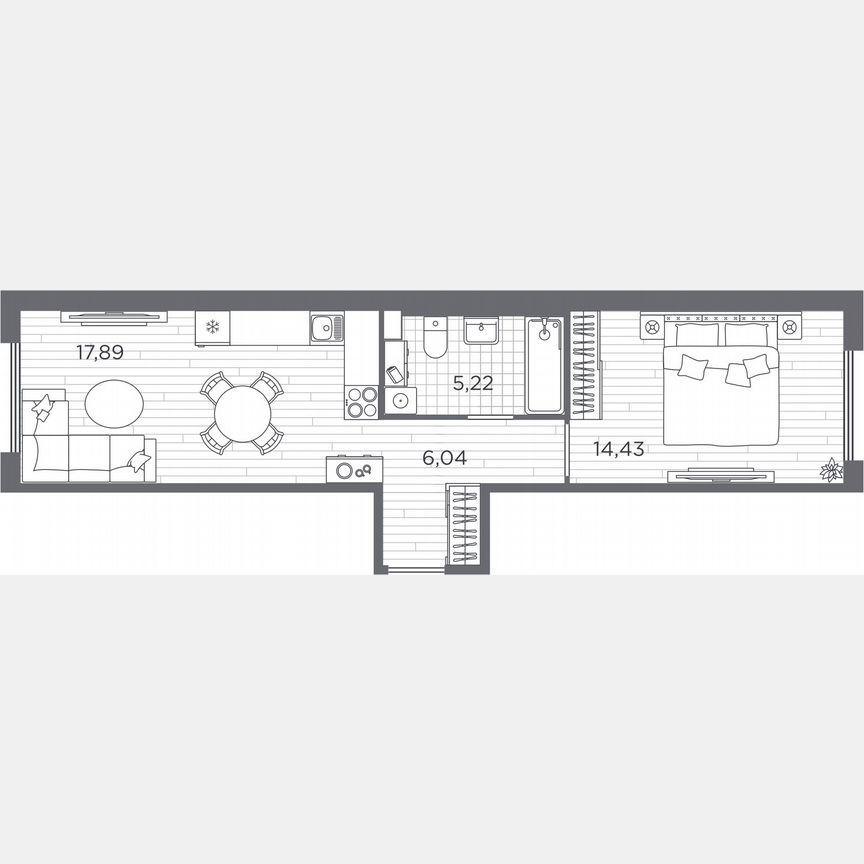 1-к. квартира, 43,6 м², 1/5 эт.
