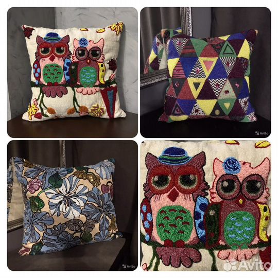 Подушка декоративная. Бисер. Ручная работа