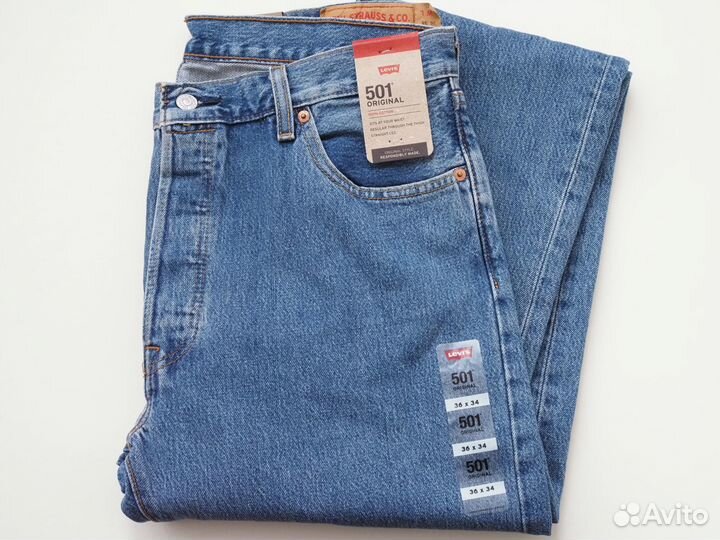 Джинсы Levis 501 medium stonewash новые 36/34