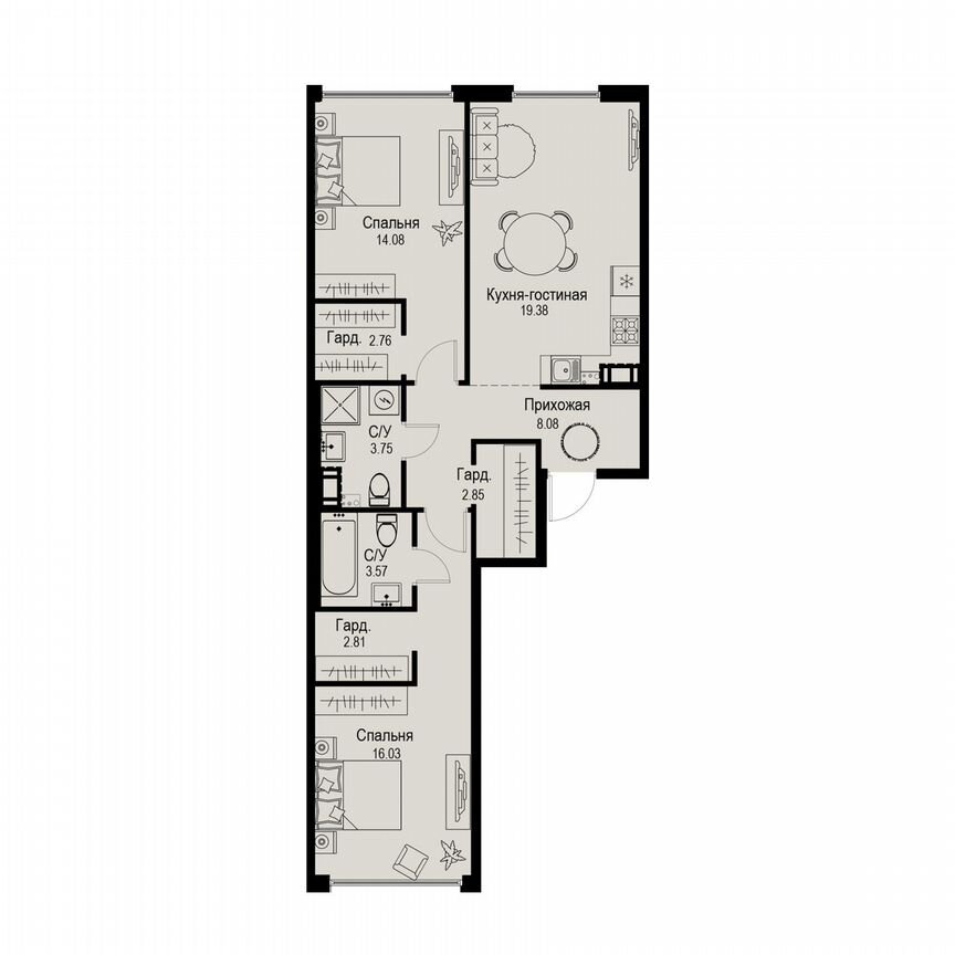 2-к. квартира, 73,3 м², 6/6 эт.