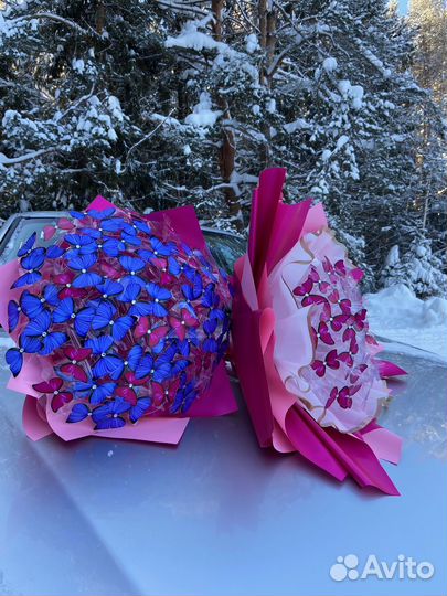 Букеты из бабочек и атласных лент