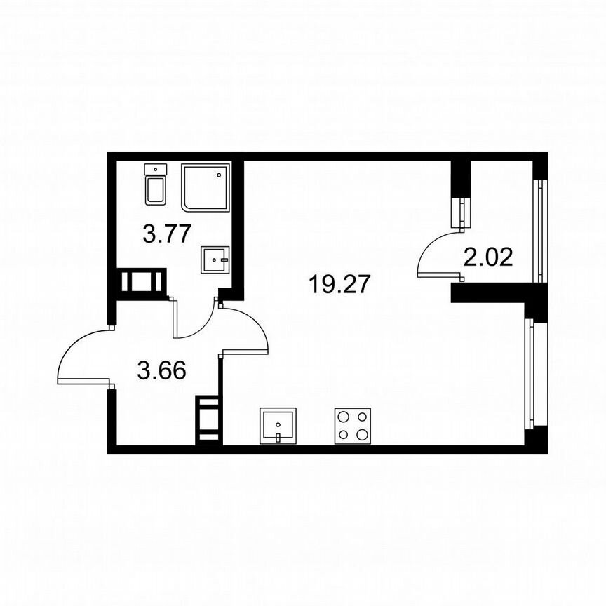 Квартира-студия, 27,7 м², 3/9 эт.