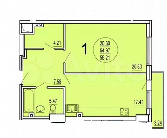 1-к. квартира, 59,1 м², 7/20 эт.
