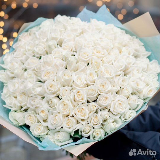 Букет из 101 белой розы 35-40 см (Россия)