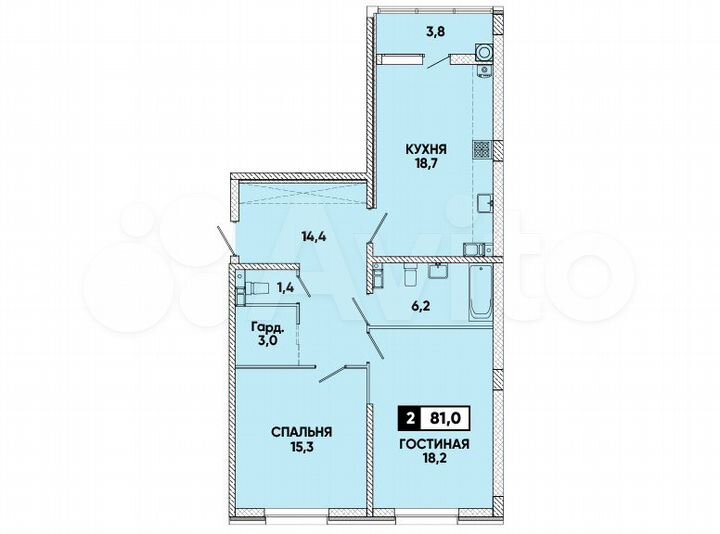 2-к. квартира, 81 м², 8/16 эт.