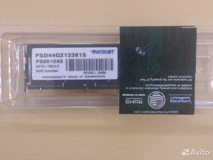 Оперативная память Patriot ddr 4GB sodimm