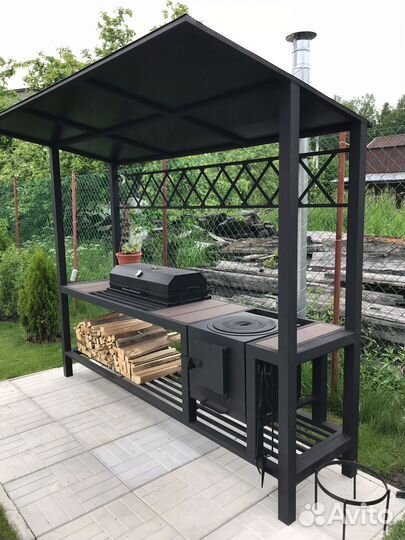 Мангал с крышей в стиле лофт
