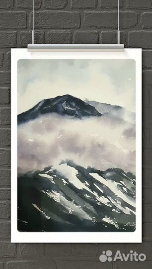 Картина Горный пейзаж Акварель, хлопок
