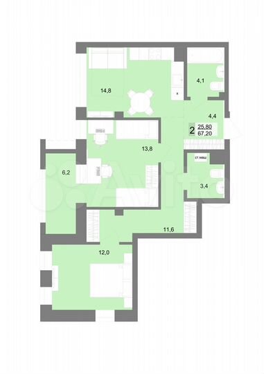 2-к. квартира, 67,2 м², 5/31 эт.