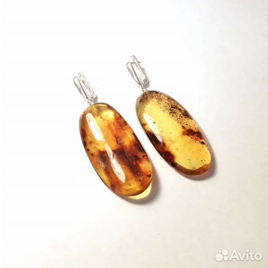 Овальные серьги с крупным Балтийским Янтарем