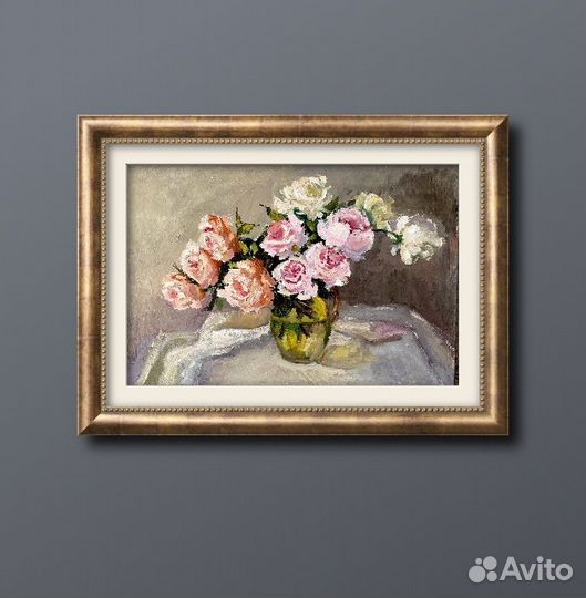 Картина маслом цветы пионы в вазе