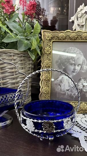 Сахарницы серебрение с кобальтовыми вставками