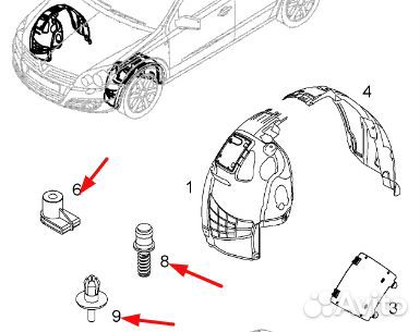 Клипсы крепление передних подкрылок Opel Astra H