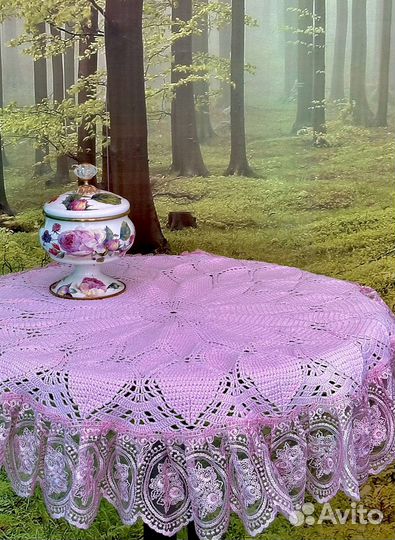 Скатерть круглая вязаная ажурная салфетка кружево