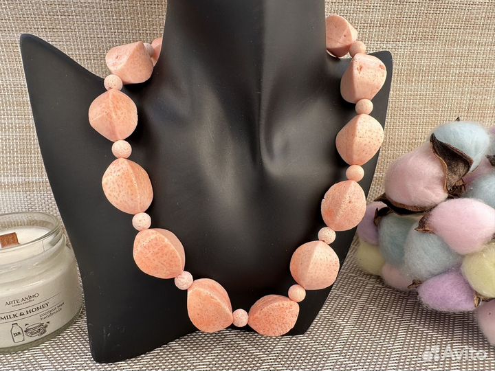 Массивные бусы губчатый коралл кожа ангела винтаж