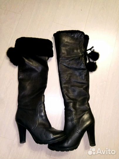 Ботфорты сапоги зимние высокие кожаные