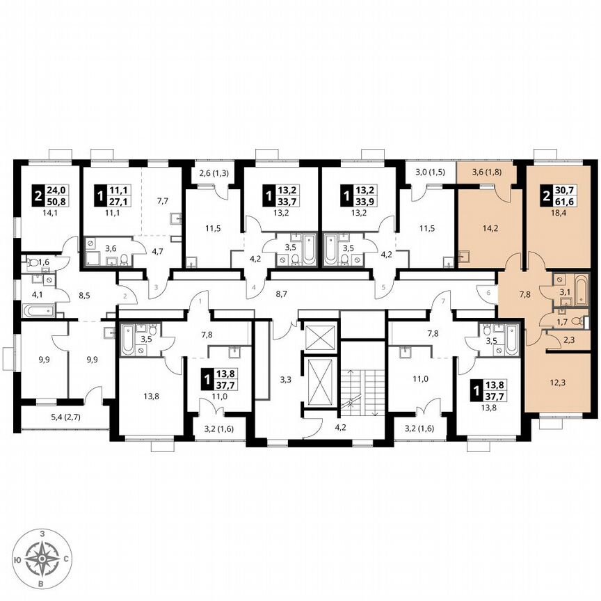 2-к. квартира, 61,6 м², 2/24 эт.