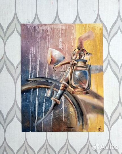 Картина Маслом Натюрморт,Велосипед, 30 на 40 см