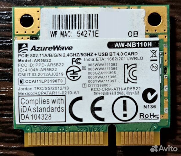 Wifi адаптер mini PCI-E Atheros AR5B22 AW-NB110H