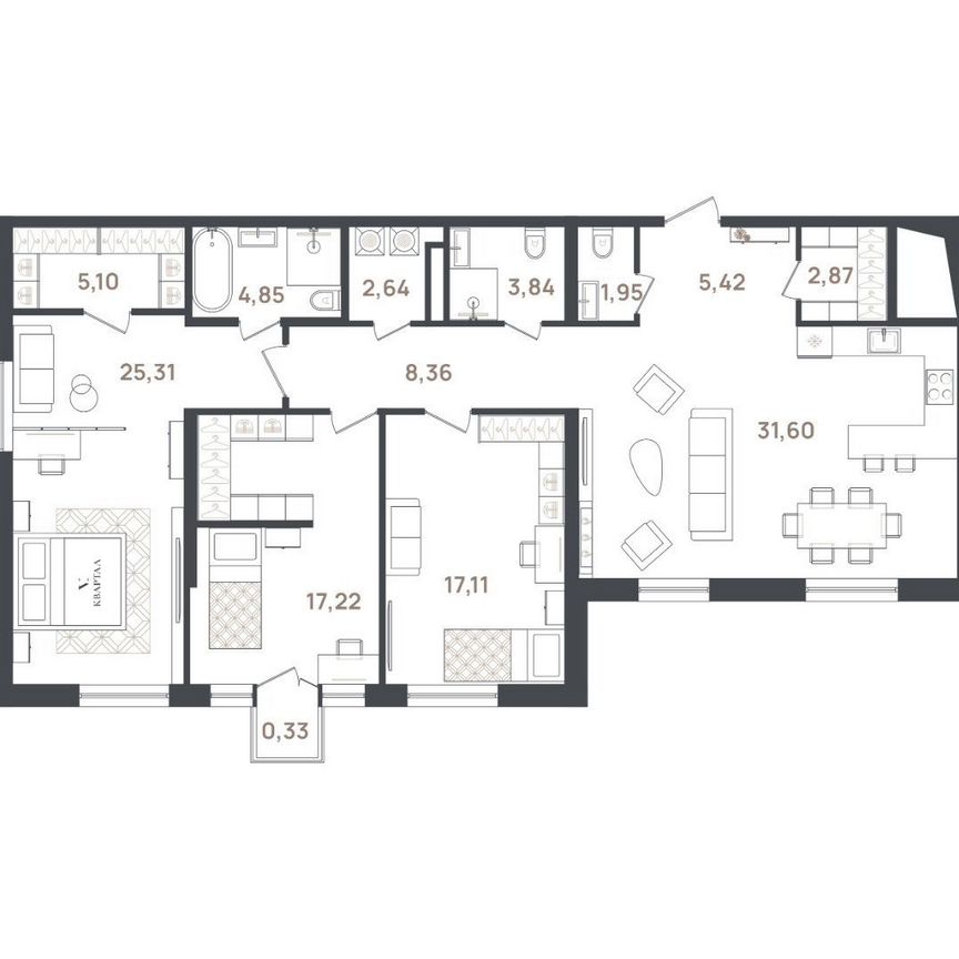 3-к. квартира, 126,6 м², 3/3 эт.