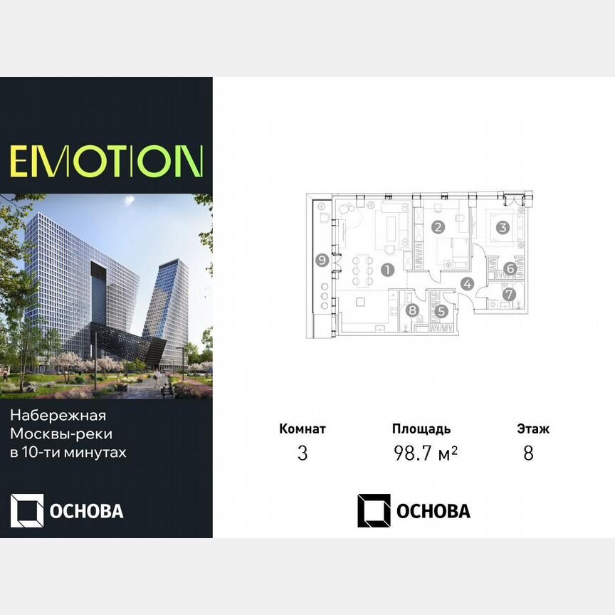 3-к. апартаменты, 98,7 м², 8/28 эт.