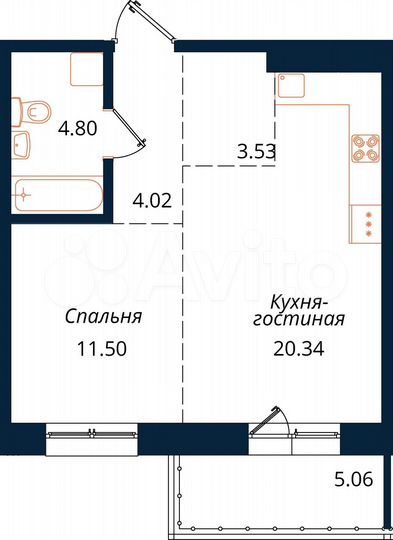 1-к. квартира, 49,3 м², 14/18 эт.