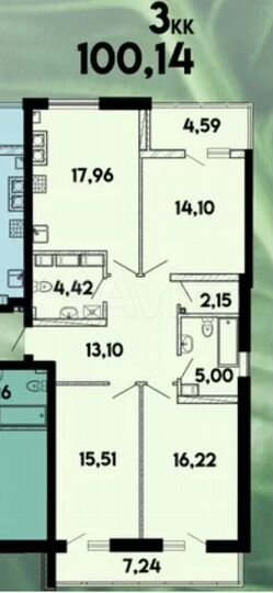 3-к. квартира, 101,1 м², 4/15 эт.