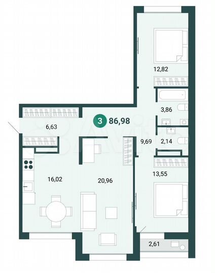 3-к. квартира, 87 м², 4/17 эт.