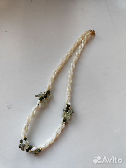 Колье перламутр нефрит винтаж редкость