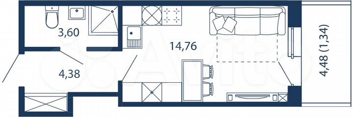 Апартаменты-студия, 24,1 м², 2/5 эт.
