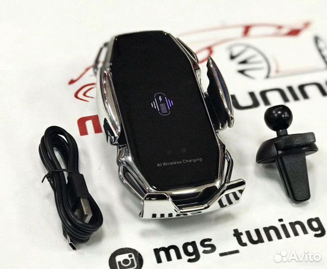 Беспроводная зарядка в авто 15W chrome