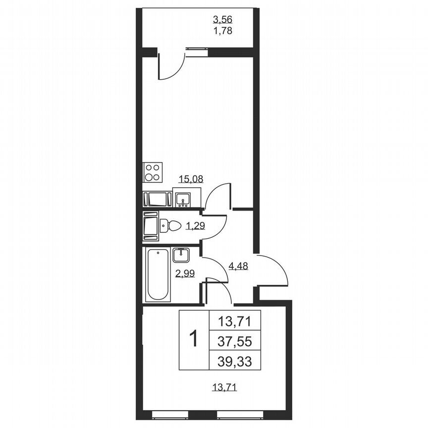 1-к. квартира, 39,3 м², 16/19 эт.