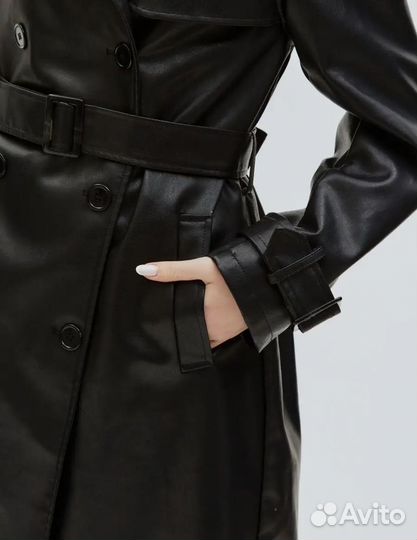 Кожаный плащ тренч пальто